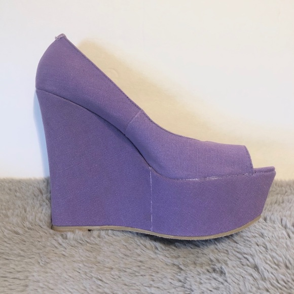 Steve Madden Lilac Peep Toe Platform Wedge Heels - Picture 5 of 8